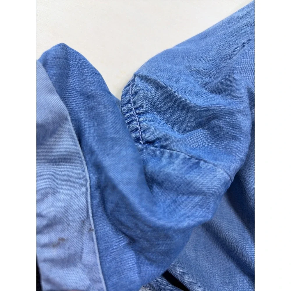 Justice Girls Pac-Man Denim Shirt Blue Short Sleeve Lyocell High Low Hem XS 5/6